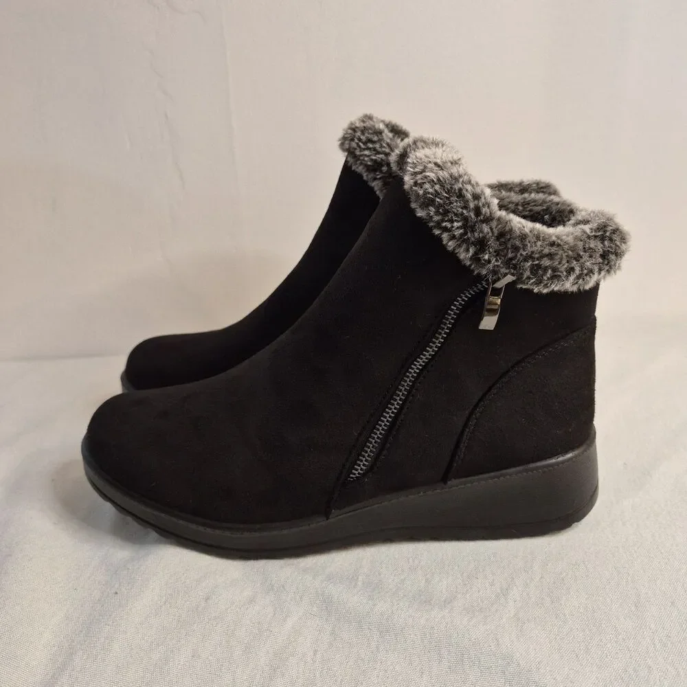 Flexus by Spring Step Womens Elsinore Booties Size 9B Microsuede Faux Fur Black